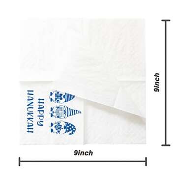 SharkBliss Happy Hanukkah Napkins, 100 Pack Happy Hanukkah Gnome Menorah Decoupage Beverage Paper Co...