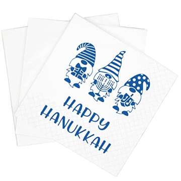 SharkBliss Happy Hanukkah Napkins, 100 Pack Happy Hanukkah Gnome Menorah Decoupage Beverage Paper Cocktail Napkins for Hanukkah Holiday Festival Party Dinner Table Decor 2-Ply 5x5" (Hanukkah Gnome)