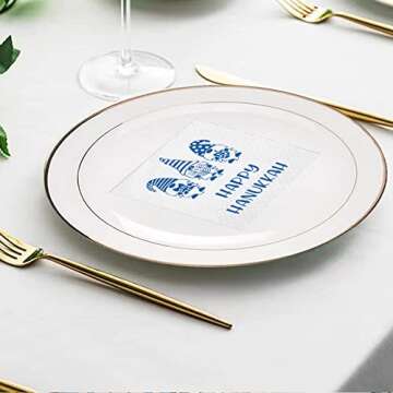 SharkBliss Happy Hanukkah Napkins, 100 Pack Happy Hanukkah Gnome Menorah Decoupage Beverage Paper Cocktail Napkins for Hanukkah Holiday Festival Party Dinner Table Decor 2-Ply 5x5" (Hanukkah Gnome)