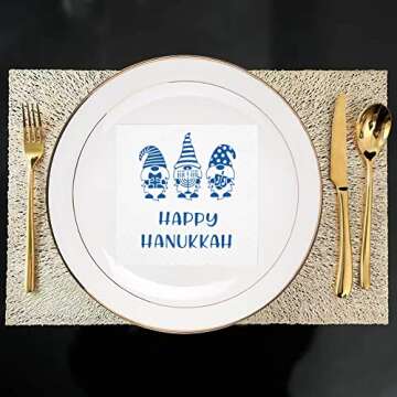 SharkBliss Happy Hanukkah Napkins, 100 Pack Happy Hanukkah Gnome Menorah Decoupage Beverage Paper Cocktail Napkins for Hanukkah Holiday Festival Party Dinner Table Decor 2-Ply 5x5" (Hanukkah Gnome)