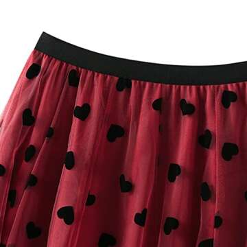 Dirholl Women's A-Line Fairy Elastic Waist Polyester Spandex Midi Skirt Heart Red