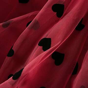 Dirholl Women's A-Line Fairy Elastic Waist Polyester Spandex Midi Skirt Heart Red