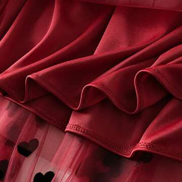 Dirholl Women's A-Line Fairy Elastic Waist Polyester Spandex Midi Skirt Heart Red