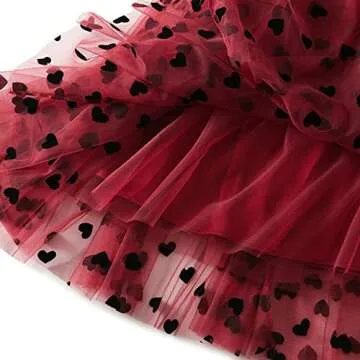 Dirholl Women's A-Line Fairy Elastic Waist Polyester Spandex Midi Skirt Heart Red