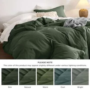 Bedsure 100% Washed Cotton Duvet Cover King Size - Olive Green Minimalist Cotton Duvet Cover Linen Like - GentleSoft™ Plain Simple Bedding Set with 2 Pillow Shams (Olive Green, King, 104"x90")
