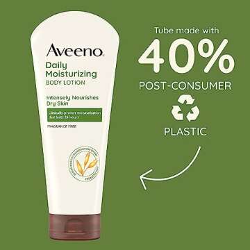 Aveeno Daily Moisturizing Body Lotion with Soothing Prebiotic Oat, Gentle Lotion Nourishes Dry Skin With Moisture, Paraben-, Dye- & Fragrance-Free, Non-Greasy & Non-Comedogenic, 8 fl. oz