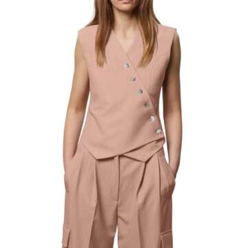 Cicy Bell Womens Waistcoat Vest Sleeveless Blazers V Neck Button Up Asymmetrical Hem Work Office Sui...
