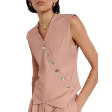 Cicy Bell Womens Waistcoat Vest Sleeveless Blazers V Neck Button Up Asymmetrical Hem Work Office Suit Vests