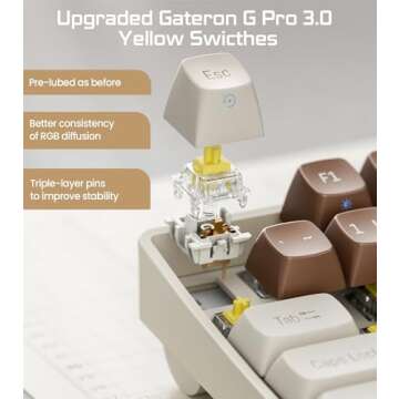 ROYALAXE R100 Wireless Mechanical Keyboard, Tri-Mode BT5.0/2.4GHz/USB-C Hot Swappable Custom Keyboard, Gateron G Pro 3.0 Yellow Switch, RGB Light Gaming Keyboard for Windows & Mac, PBT Keycaps