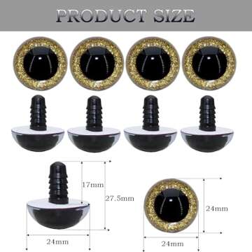 ARTCXC 20Pcs 24mm Large Safety Eyes Plastic Animal Eyes Colorful Glitter Craft Eyes with Sturdy Washers for DIY of Puppet, Bear Crafts, Plush Animal Doll Making Supplies