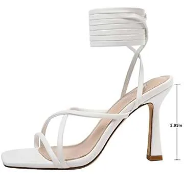 Mostrin White Strappy Heels Comfortable Lace-Up Sandals