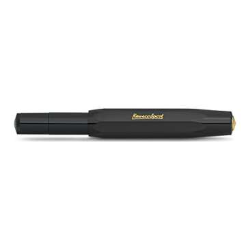 Kaweco CLASSIC SPORT Fountain Pen Black with 23 Carat Gold-Plated Steel Nib and Iridium Tip for Ink Cartridges I Sport Fountain Pen 13 cm I Nib: M (Medium)