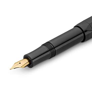 Kaweco CLASSIC SPORT Fountain Pen Black with 23 Carat Gold-Plated Steel Nib and Iridium Tip for Ink Cartridges I Sport Fountain Pen 13 cm I Nib: M (Medium)