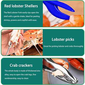 13 Pcs Seafood Crab Crackers and Tools, Nut Lobster Crackers and Picks Set Including 4 Lobster Crab Crackers 2 Lobster Shellers 4 Forks 2 Seafood Scissors and 1 Gift Box