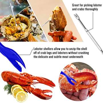 13 Pcs Seafood Crab Crackers and Tools, Nut Lobster Crackers and Picks Set Including 4 Lobster Crab Crackers 2 Lobster Shellers 4 Forks 2 Seafood Scissors and 1 Gift Box