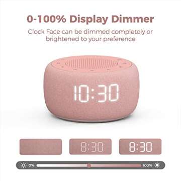 Buffbee Sound Machine & Alarm Clock 2-in-1-0-100% Display Dimmer, Under Light, Sleep Timer, Precise 30-Level Volume Control White Noise Machine