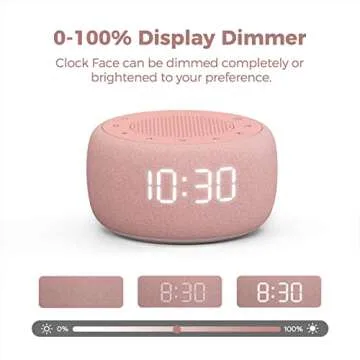 Buffbee Sound Machine & Alarm Clock 2-in-1-0-100% Display Dimmer, Under Light, Sleep Timer, Precise 30-Level Volume Control White Noise Machine