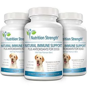Nutrition Strength Immune Support for Dogs Plus Antioxidant, Reishi, Shiitake, Maitake, Turkey Tail Mushrooms for Dogs, with Coenzyme Q10, Nutritional Support for Dogs, 120 Chewable Tablets