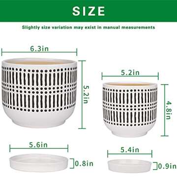 Docrin Pots for Indoor Plants, 6.5+5.4 Inch, Ceramic Planters with Drainage Hole and Saucer for Succ...