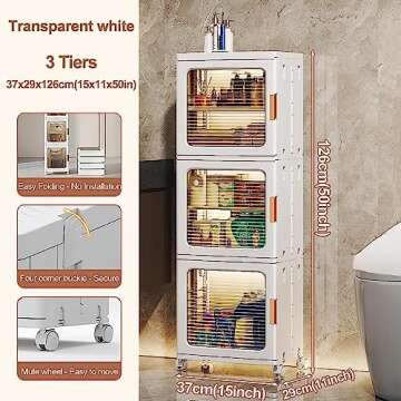 PtaTt Stackable Storage Drawers on Wheels - Folding Storage Box with Lids and Shelves