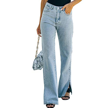 Asvivid Womens Casual High Waisted Flare Jeans Wide Leg Slit Ankle Bell Bottom Denim Pants