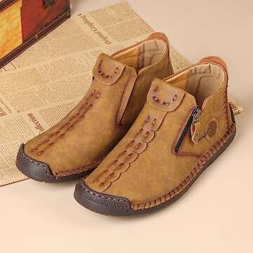 Govicta Men's Shoes Leather Loafers Casual Ankle Chukka Boots Comfortable Slip On Walking Shoes for ...