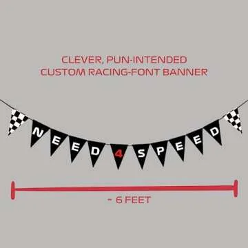 Need 4 Speed 4th Birthday Decorations Race Car for Boys Fourth Four Year, Pre-strung Banner, Letter Balloon Boxes, Foil Checkered Star & Tire Number 4 Balloons, Decor Supplies Set Bundle, Easy Setup
