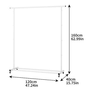 Buzowruil Clothing Clothes Rack Standard Rod Simple Rolling Metal Garment Rack Organizer Freestanding Hanger with Wheels,White