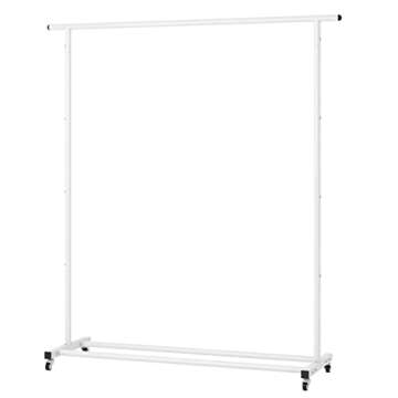 Buzowruil Clothing Clothes Rack Standard Rod Simple Rolling Metal Garment Rack Organizer Freestanding Hanger with Wheels,White