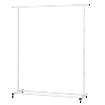 Buzowruil Clothing Clothes Rack Standard Rod Simple Rolling Metal Garment Rack Organizer Freestanding Hanger with Wheels,White
