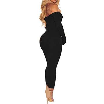 SheKiss Women's Off Shoulder Long Sleeves Bodycon Sweater Dress Sexy Knit Slim Cardigans Black