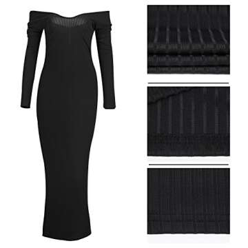 SheKiss Women's Off Shoulder Long Sleeves Bodycon Sweater Dress Sexy Knit Slim Cardigans Black