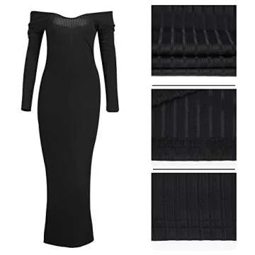 SheKiss Women's Off Shoulder Long Sleeves Bodycon Sweater Dress Sexy Knit Slim Cardigans Black