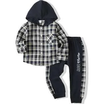 Plaid Hoodie and Pants Set for Baby Boys