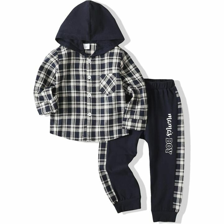 Plaid Hoodie and Pants Set for Baby Boys