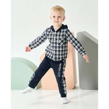 Plaid Hoodie and Pants Set for Baby Boys