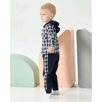 Plaid Hoodie and Pants Set for Baby Boys
