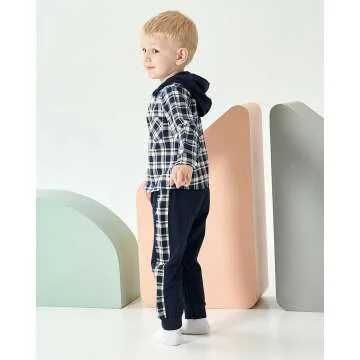 Plaid Hoodie and Pants Set for Baby Boys