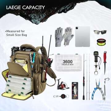 Piscifun Fishing Tackle Backpack with 4 Trays and Rain Cover