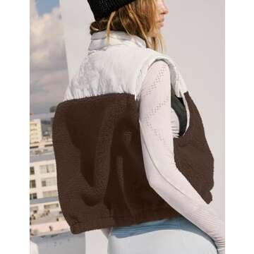 Creerer Fleece Vests for Women Half Zip Up Sleeveless Quilted Jacket Crop Puffer Vest Lightweight Padded Coat Outwear(Brown-M)