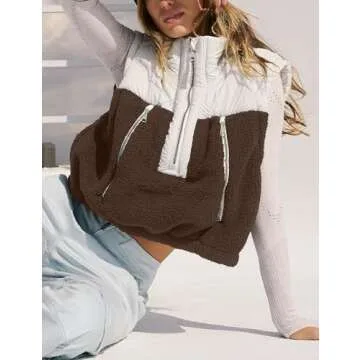 Creerer Fleece Vests for Women Half Zip Up Sleeveless Quilted Jacket Crop Puffer Vest Lightweight Padded Coat Outwear(Brown-M)