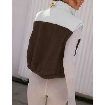 Creerer Fleece Vests for Women Half Zip Up Sleeveless Quilted Jacket Crop Puffer Vest Lightweight Padded Coat Outwear(Brown-M)