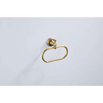 Flybath Oval Towel Ring Antique Brass Exquisite Pattern Carving Hanger Hand Towel Holder for Bathroo...