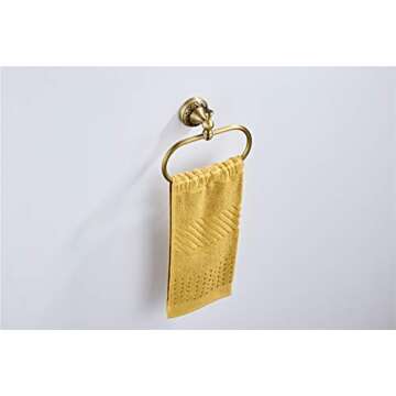 Flybath Oval Towel Ring Antique Brass Exquisite Pattern Carving Hanger Hand Towel Holder for Bathroom Kitchen Accessories Wall Mounted, Brushed Bronze