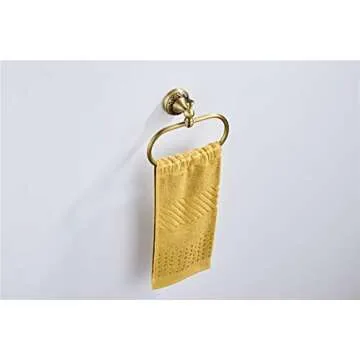 Flybath Oval Towel Ring Antique Brass Exquisite Pattern Carving Hanger Hand Towel Holder for Bathroom Kitchen Accessories Wall Mounted, Brushed Bronze