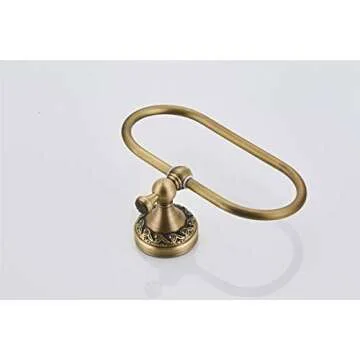 Flybath Oval Towel Ring Antique Brass Exquisite Pattern Carving Hanger Hand Towel Holder for Bathroom Kitchen Accessories Wall Mounted, Brushed Bronze