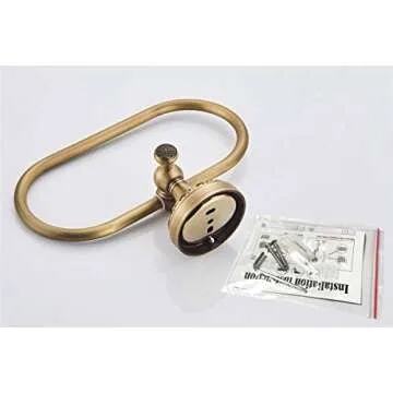 Flybath Oval Towel Ring Antique Brass Exquisite Pattern Carving Hanger Hand Towel Holder for Bathroom Kitchen Accessories Wall Mounted, Brushed Bronze