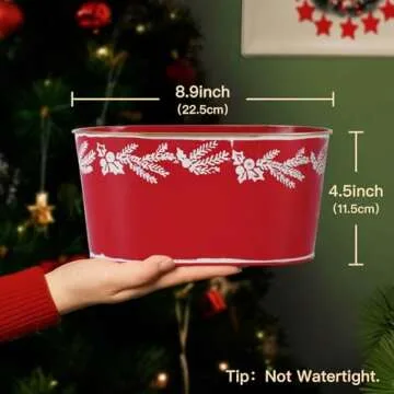 Putuo Decor Set of 4 Christmas Decor Oval Metal Ice Buckets Red Galvanized Tin Bucket Pails Christma...