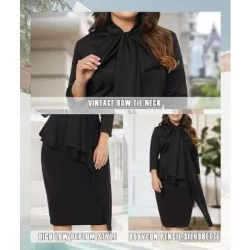 LALAGEN Plus Size Peplum Tie Neck Midi Dress