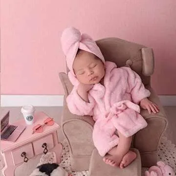 M&G House Newborn Photography Props Bathrobe Outfits Baby Photoshoot Props Baby Robe Girl Baby Photo Prop Outfit Robe Newborn Costume Baby Robes 0-6 Months(Pink)